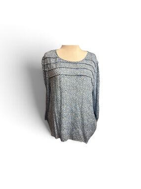 NWT Nanette Lepore Blue Floral Pintuck Long Sleeve Top Size XL